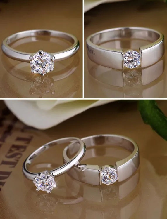 Couple Rings For Men Women CZ Stone Trendy Wedding Lovers' Ring