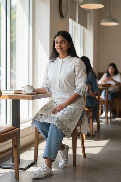 🎀 Everyday Bloom Floral Cotton Kurti – Fresh & Effortlessly Chic