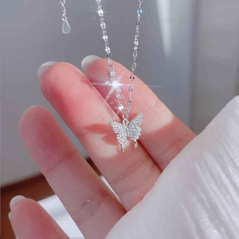 Luxurious Beautiful Butterfly Double Chain  Necklace