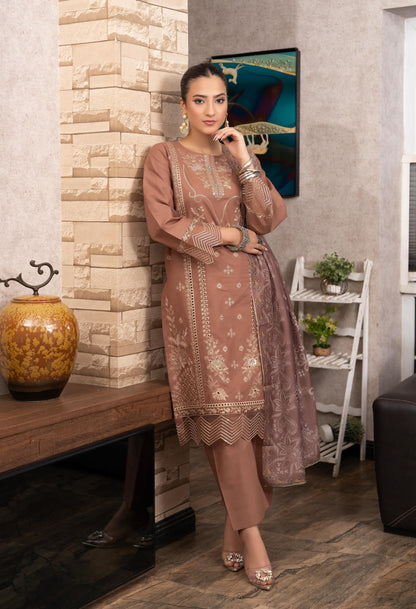 Mocha Grace | Luxury Stitched 3-Piece Suit for Women | Elegant Formal Wear Pakistan