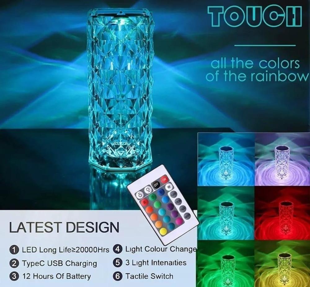 Rose Crystal Diamond Led Lamp - Rechargeable