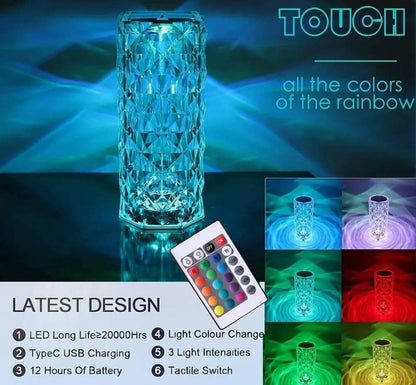 Rose Crystal Diamond Led Lamp - Rechargeable